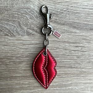 Authentic Coach Red Metallic Leather Lips Charm Keyfob